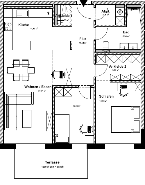Grundriss 3-Zimmer-Wohnung Neubau Beimoorweg Ahrensburg