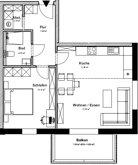 Grundriss 2-Zimmer-Wohnung Neubau Beimoorweg Ahrensburg