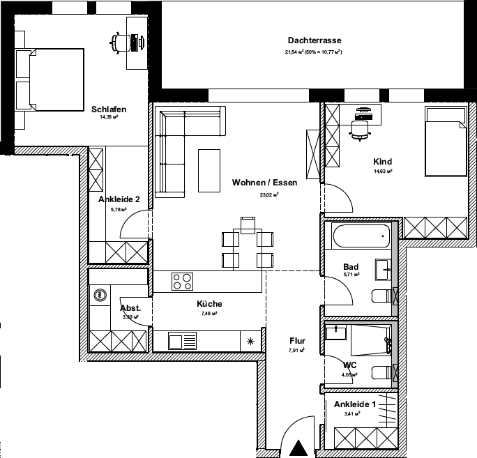 Grundriss 3-Zimmer-Wohnung Neubau Beimoorweg Ahrensburg